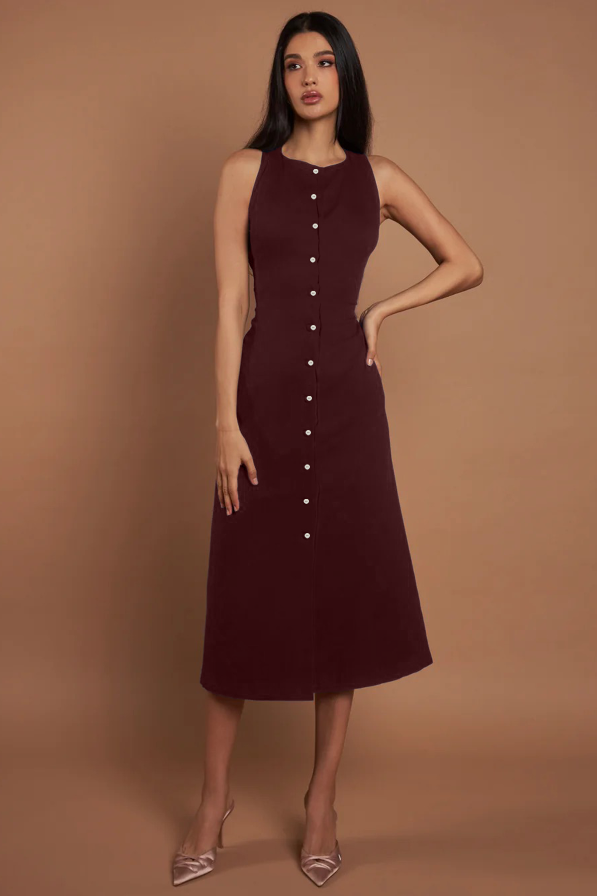 Jeany Shirt Dress : Merlot