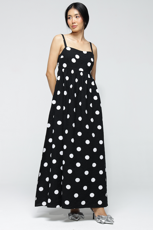 Shyla Pocket Dress : White Polka