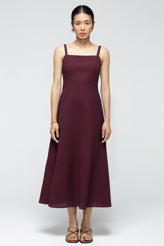 Fiora Linen Dress : Merlot