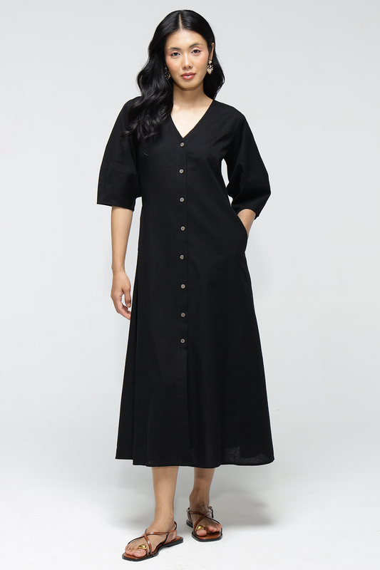 Sara Linen Dress : Black