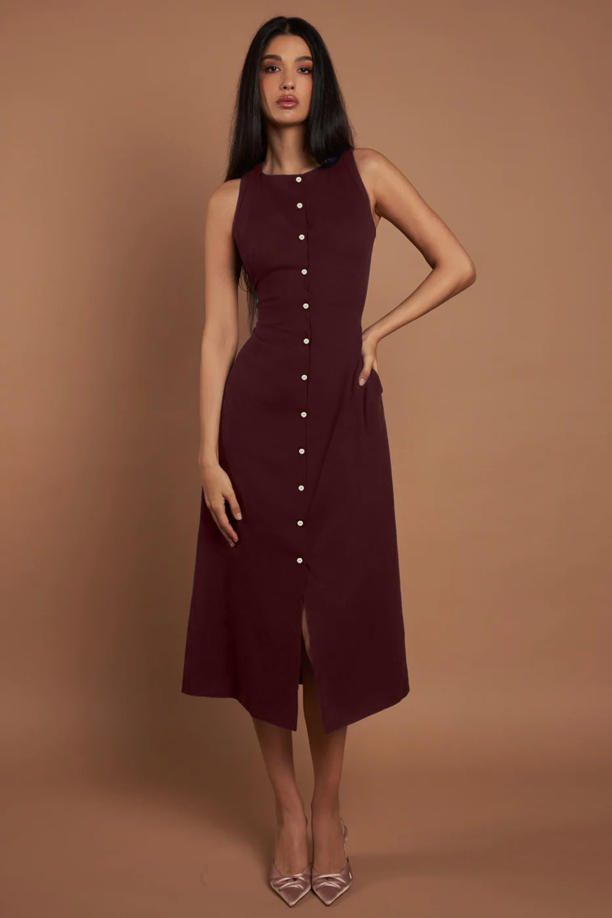 Jeany Shirt Dress : Merlot